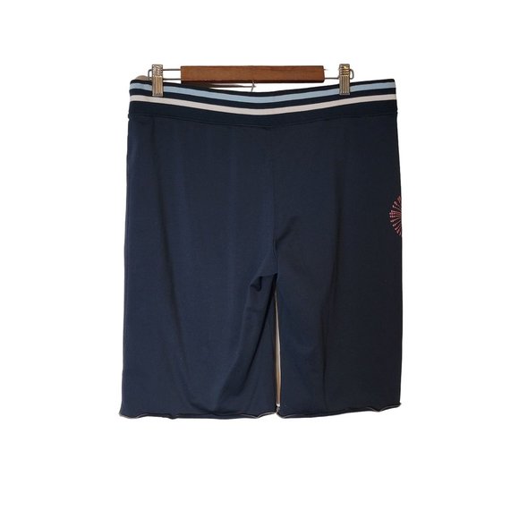 Athleta Graphic Print Workout Shorts Large Blue Elastic Waist Drawstring - Picture 3 of 6